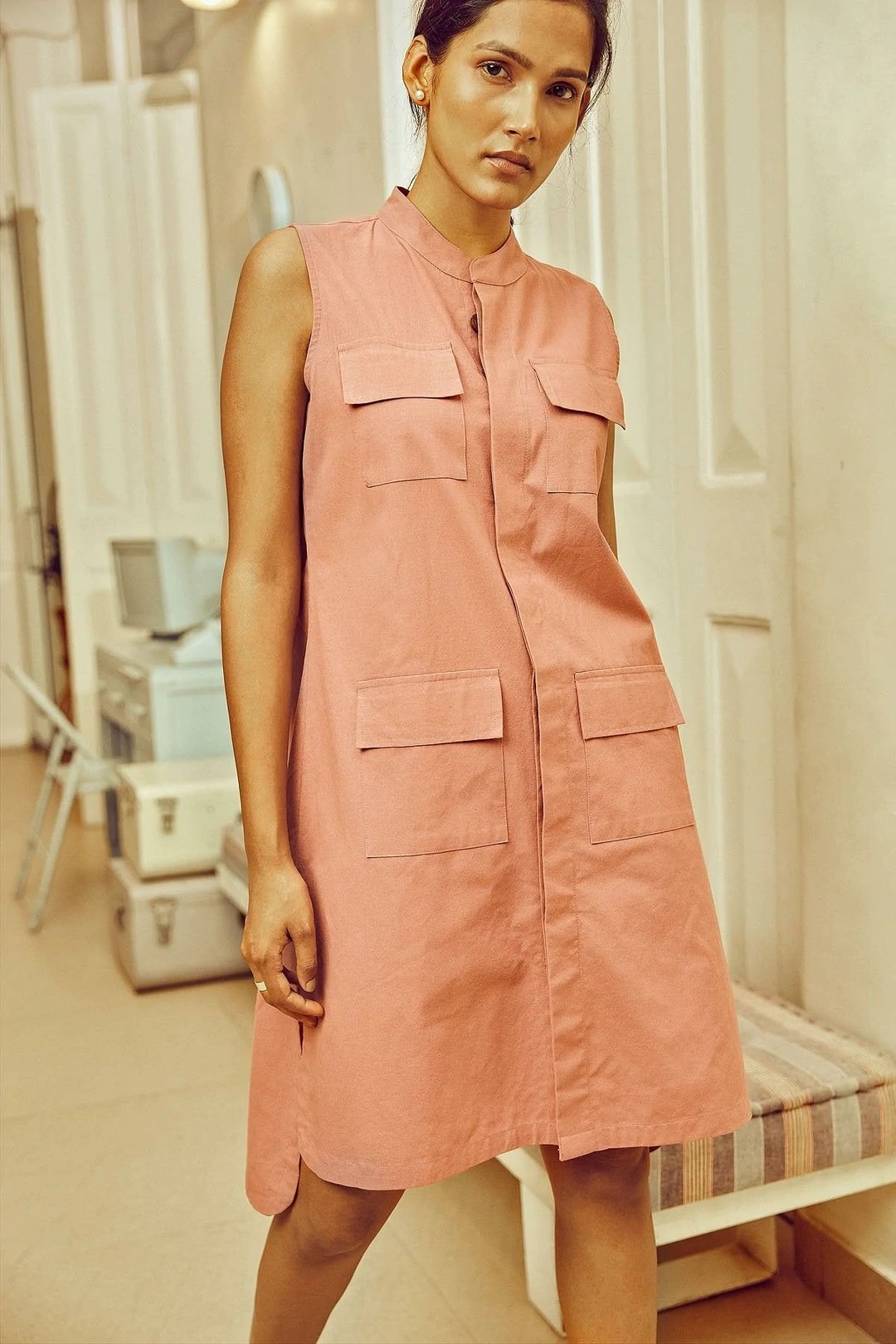 NO NASTIES 有機玫瑰粉束腰洋裝 Ash Rose Utility Dress 2 - Aporia Agathon