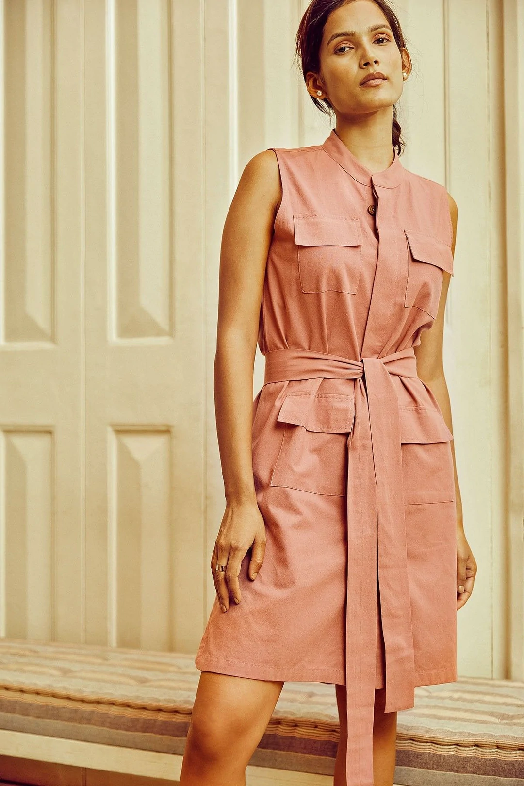 NO NASTIES 有機玫瑰粉束腰洋裝 Ash Rose Utility Dress 1 - Aporia Agathon