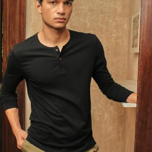 有機棉亨利領長袖上衣 BRISTOL