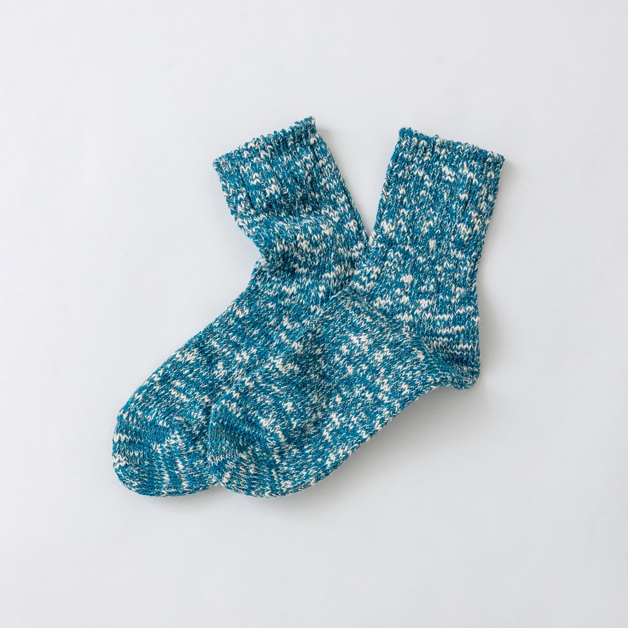 SOUKI創喜奈良襪【RE LOOP】精梳棉節紗透氣襪 SLUB MIX RIB CREW MIX 松石綠