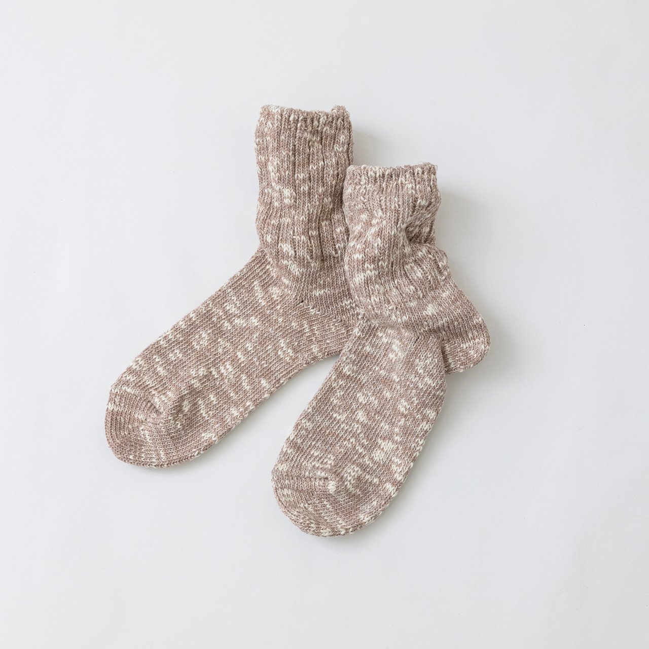 SOUKI創喜奈良襪【RE LOOP】精梳棉節紗透氣襪 SLUB MIX RIB CREW MIX 拿鐵