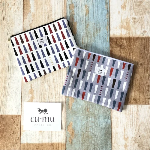cu-mu岐阜別趣布小物 布作扁方拉鍊收納袋 - 笏系列