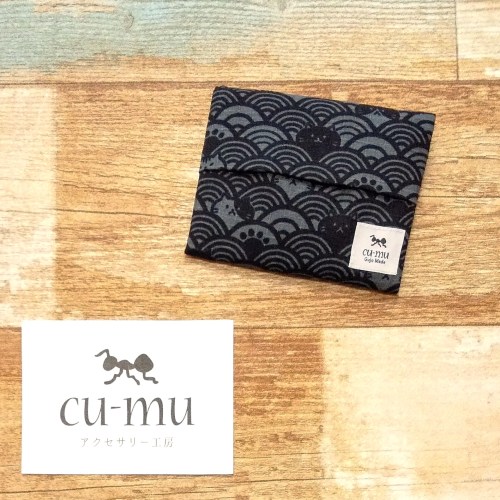 cu-mu岐阜別趣布小物 面紙小物收納包 - 青海波．貍貓