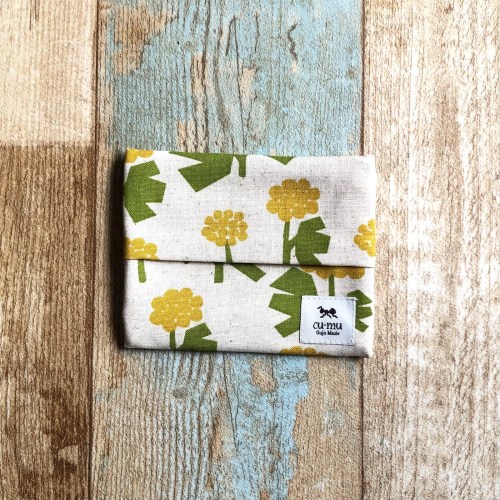 15 cu-mu 布作面紙小物收納包 - 繡花綴 - 黃繡球