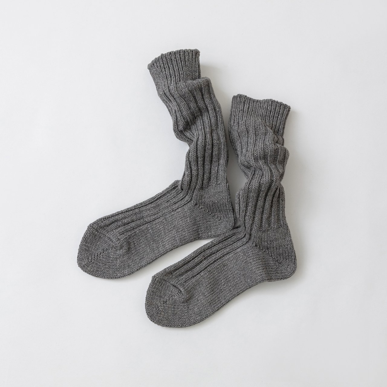 SOUKI創喜奈良襪【RE LOOP】長纖原生棉點染長筒襪 RECYCLE COTTON SPECK DYE RIB HIGH CREW 中等灰