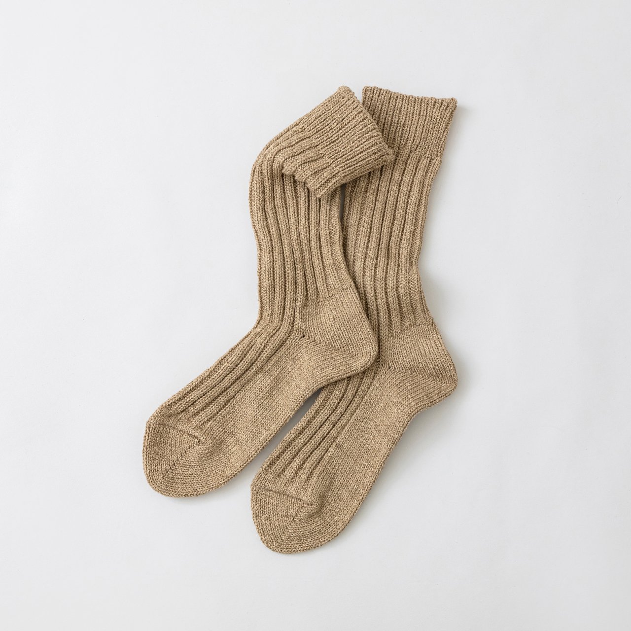 SOUKI創喜奈良襪【RE LOOP】長纖原生棉點染長筒襪 RECYCLE COTTON SPECK DYE RIB HIGH CREW 米