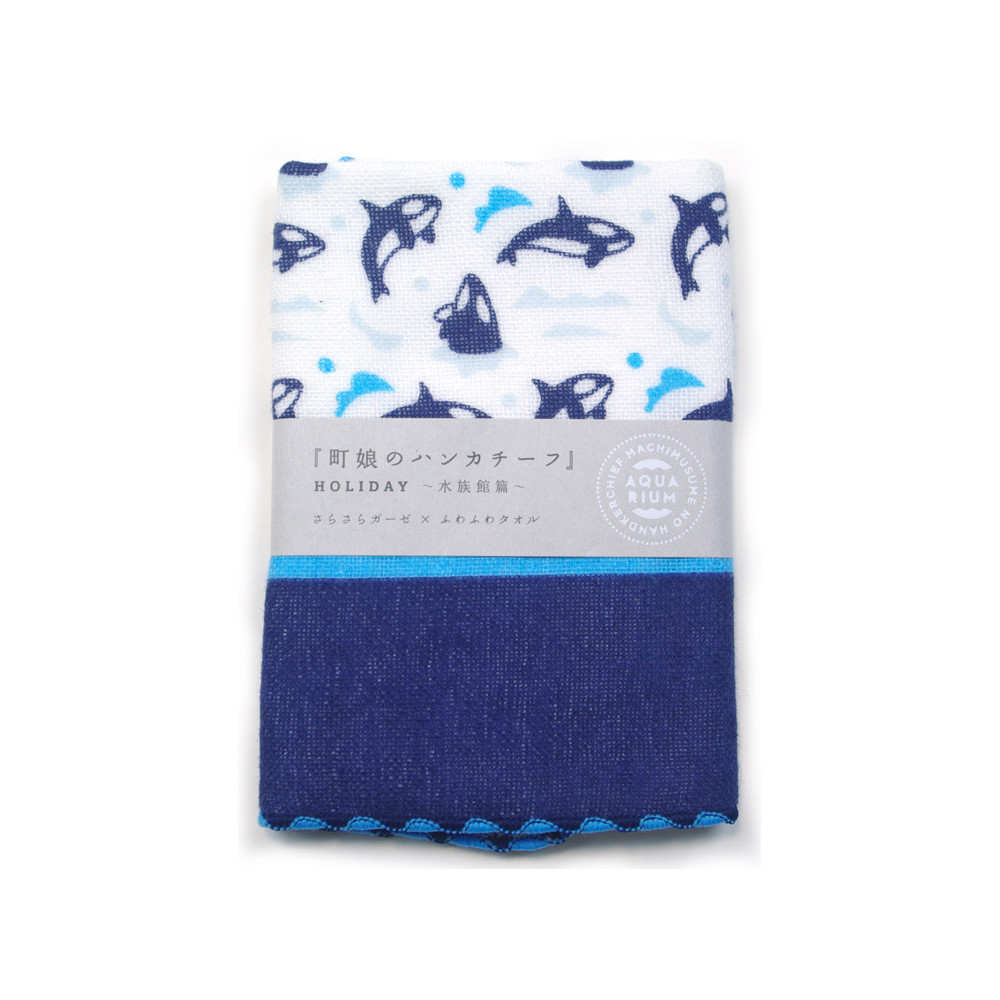 MIYAMOTO 宮本手巾 童趣紗布手帕 Handkerchief 25 x 25 cm - 飛躍藍鯨 Killer Whale