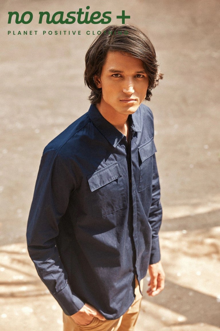 NO NASTIES 有機印度藍夾克襯衫 Indigo Relaxed Overshirt 6 - Aporia Agathon - 1080x1620 - NN 男裝頁主圖 - 2023 秋冬