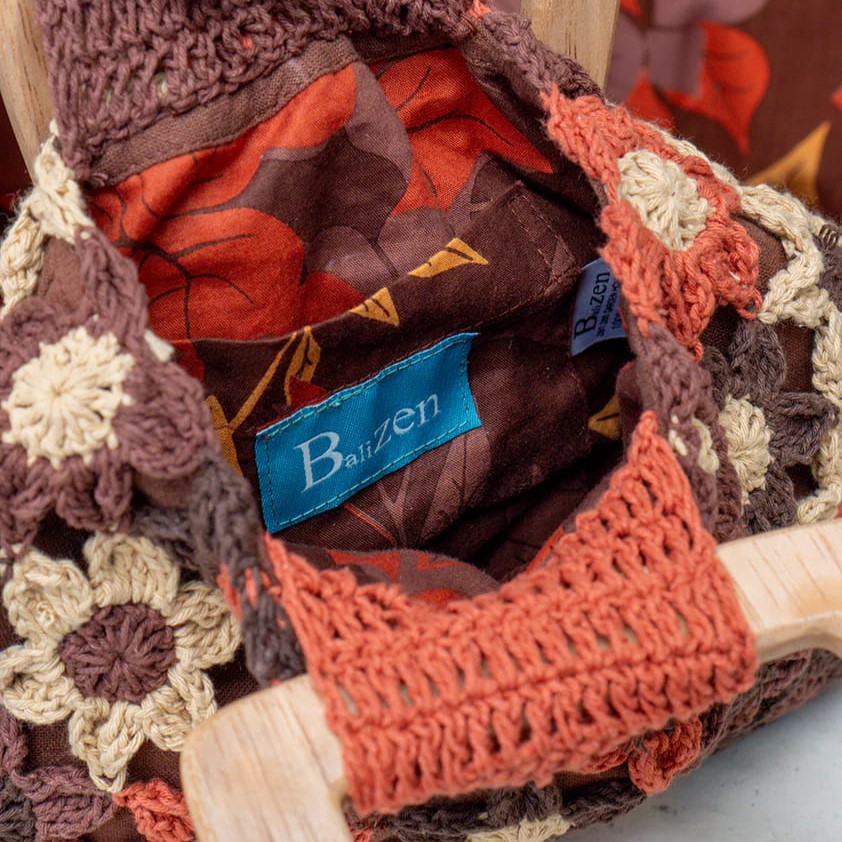 Balizen峇里手作 手工鉤織繁花提包 可可棕 Crocheted Flower Handbag Brown