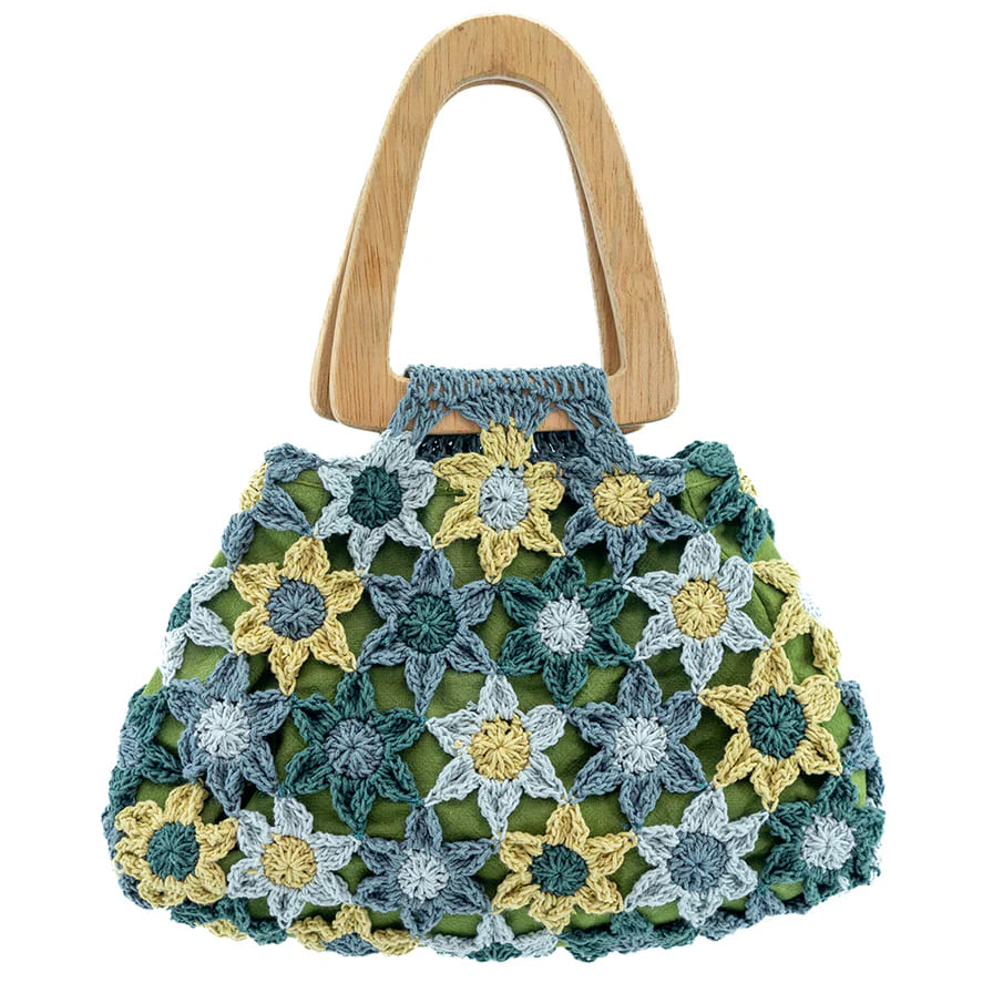 Balizen峇里手作 手工鉤織繁花提包 青苔綠 Crocheted Flower Handbag Moss Green