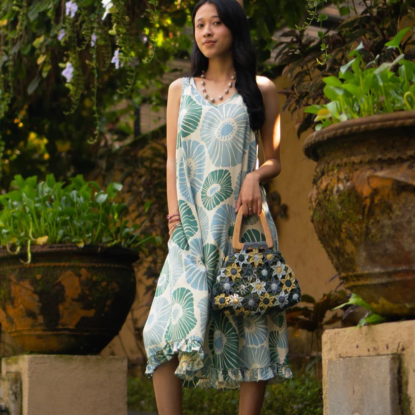 Balizen峇里手作 手工鉤織繁花提包 青苔綠 Crocheted Flower Handbag Moss Green