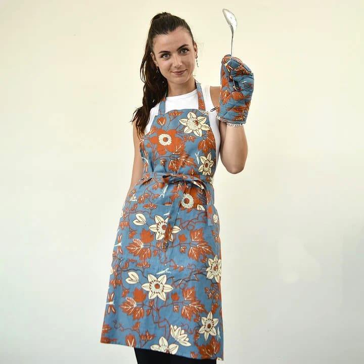 Balizen峇里手作 手工絹印百香花隔熱手套 Passion Flower Blue Spice Oven Mitt