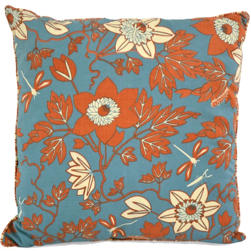 Balizen峇里手作 手工絹印百香花抱枕套 Passion Flower Blue Spice Cushion Cover 45x45 cm