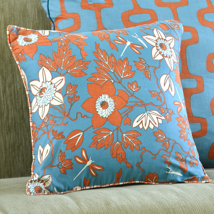 Balizen峇里手作 手工絹印百香花抱枕套 Passion Flower Blue Spice Cushion Cover 45x45 cm