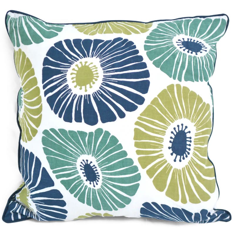 Balizen峇里手作 復古花印抱枕套 獼猴桃 Retro Flowers Green & Blue Cushion Cover 45x45 cm