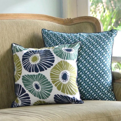 Balizen Retro Flowers Green & Blue Cushion Cover（45 cm）復古花印抱枕套　獼猴桃