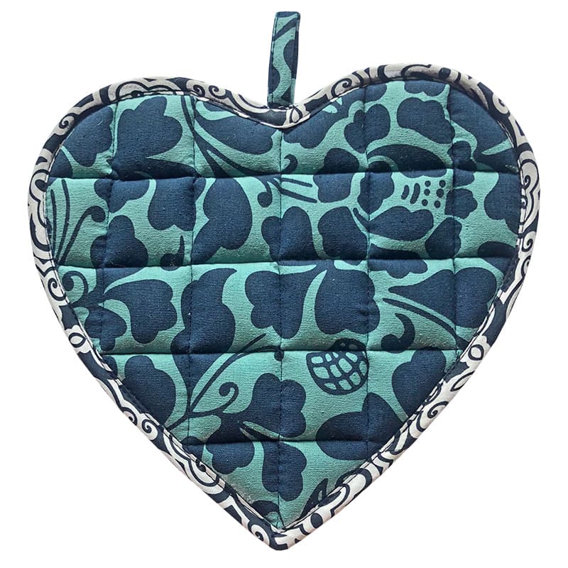 Balizen峇里手作 Prada紋飾藍綠愛心造型隔熱墊 Teal Indigo Sweetheart Pot Holder