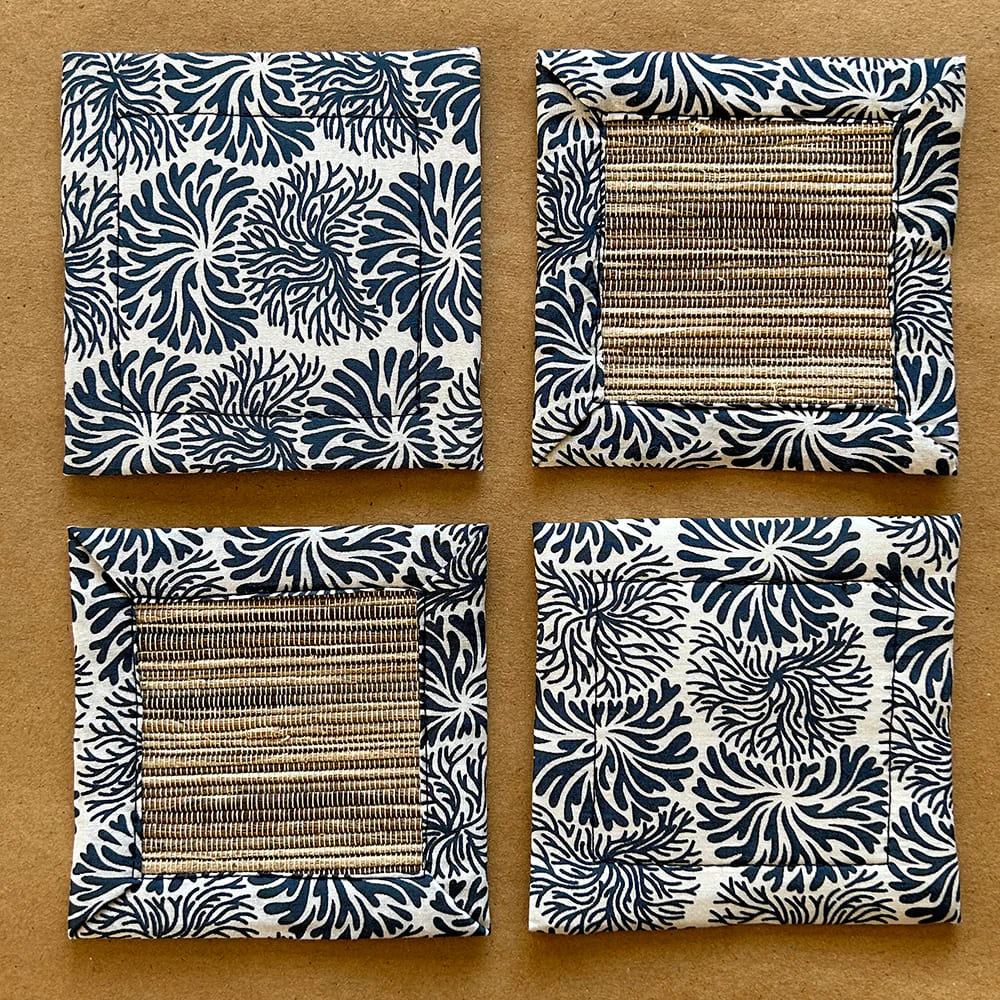 Balizen峇里手作 風滾草靛藍布袋蓮杯墊（四只一組）Tumbleweed Indigo Waterlily Coaster, set of 4