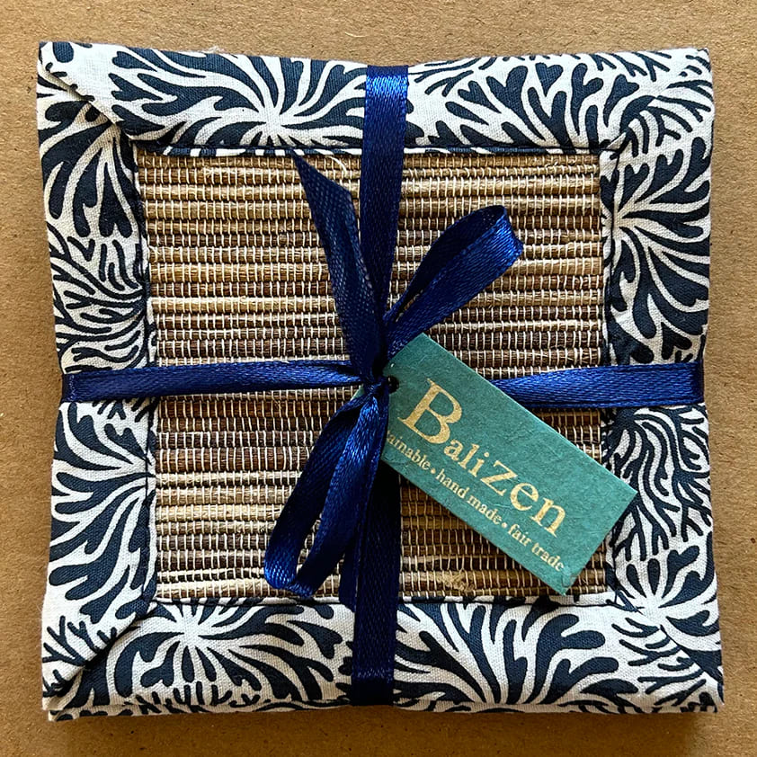 Balizen峇里手作 風滾草靛藍布袋蓮杯墊（四只一組）Tumbleweed Indigo Waterlily Coaster, set of 4