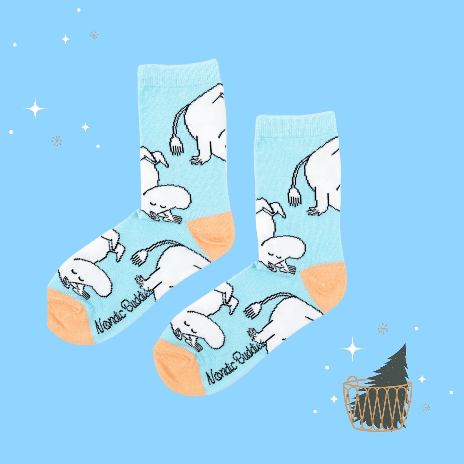Moomintroll Happiness Ladies Socks - Light Blue（中筒女襪）嚕仰嚕翻