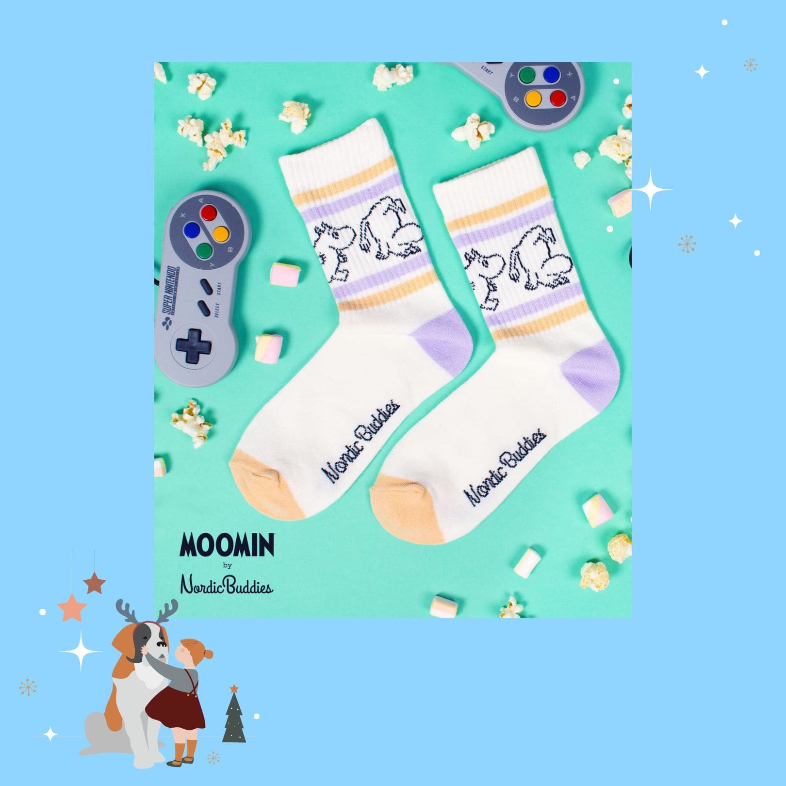 Moomintroll Retro Ladies Socks - White（中筒女襪）翻滾吧嚕嚕米