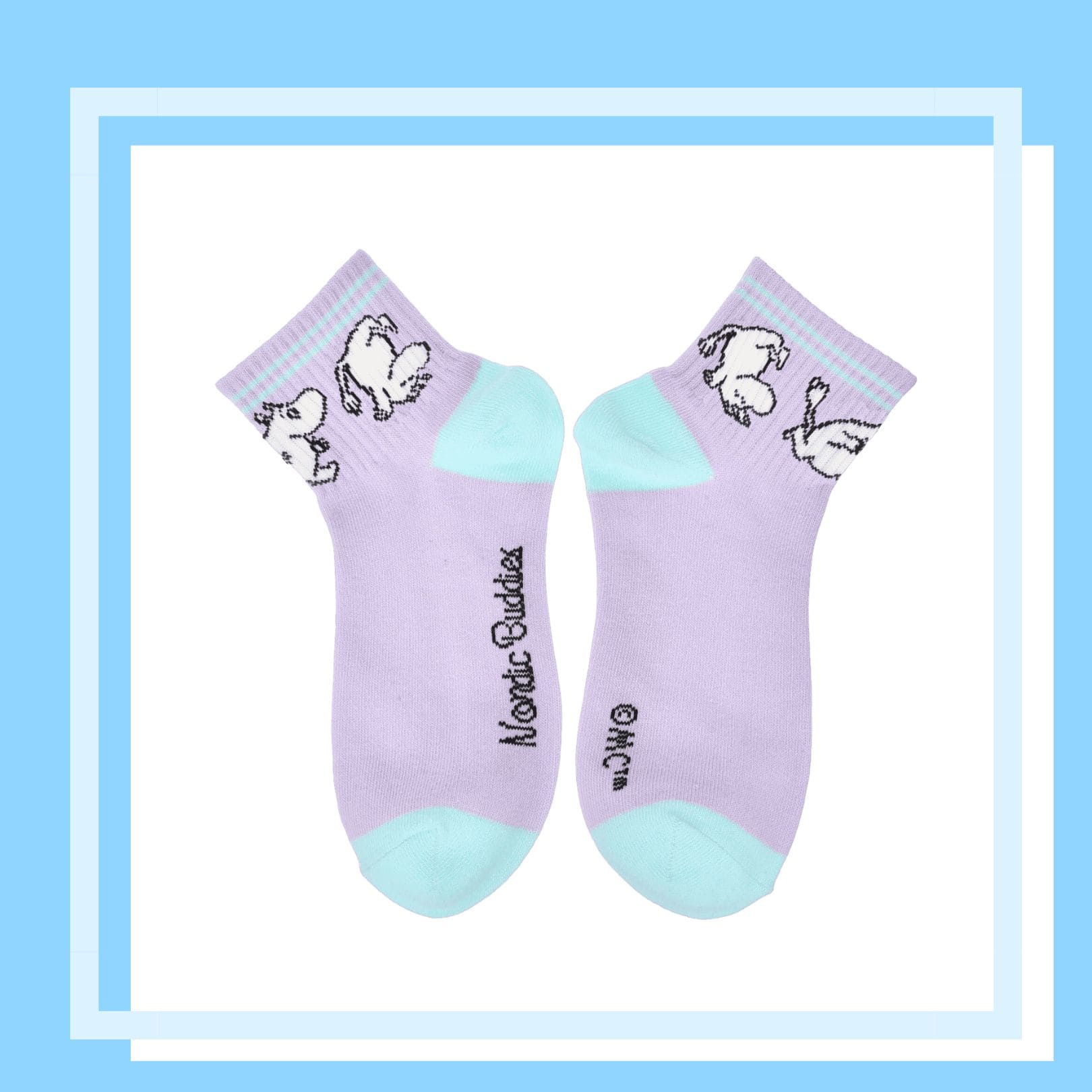 Nordic Buddies北歐好麻吉 Moomintroll Women´s Retro Ankle Socks - Lilac（短筒女襪）翻滾吧嚕嚕米 / 姆明