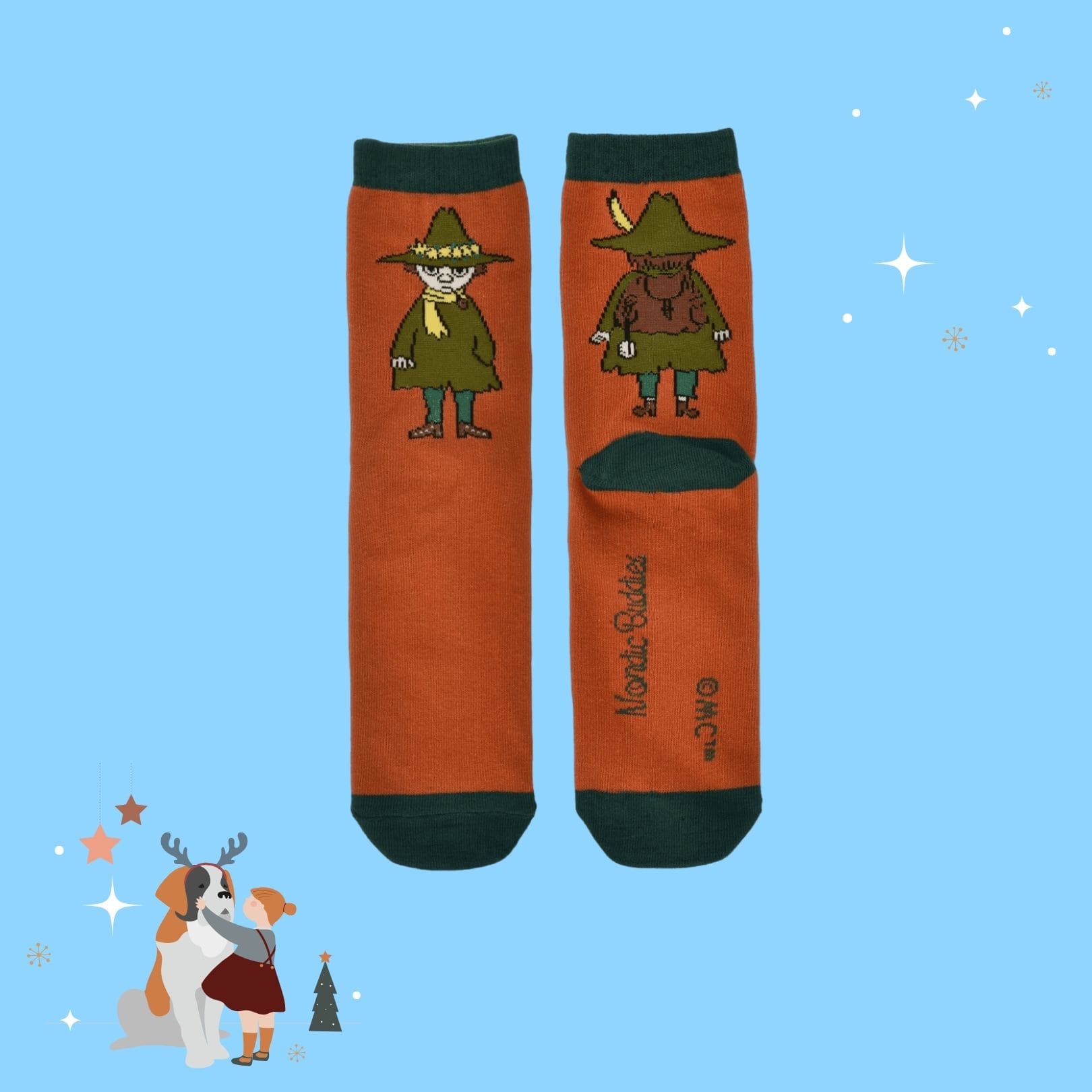 Snufkin Travelling Ladies Socks - Brown Forest Green（中筒女襪）踏上旅途的阿金