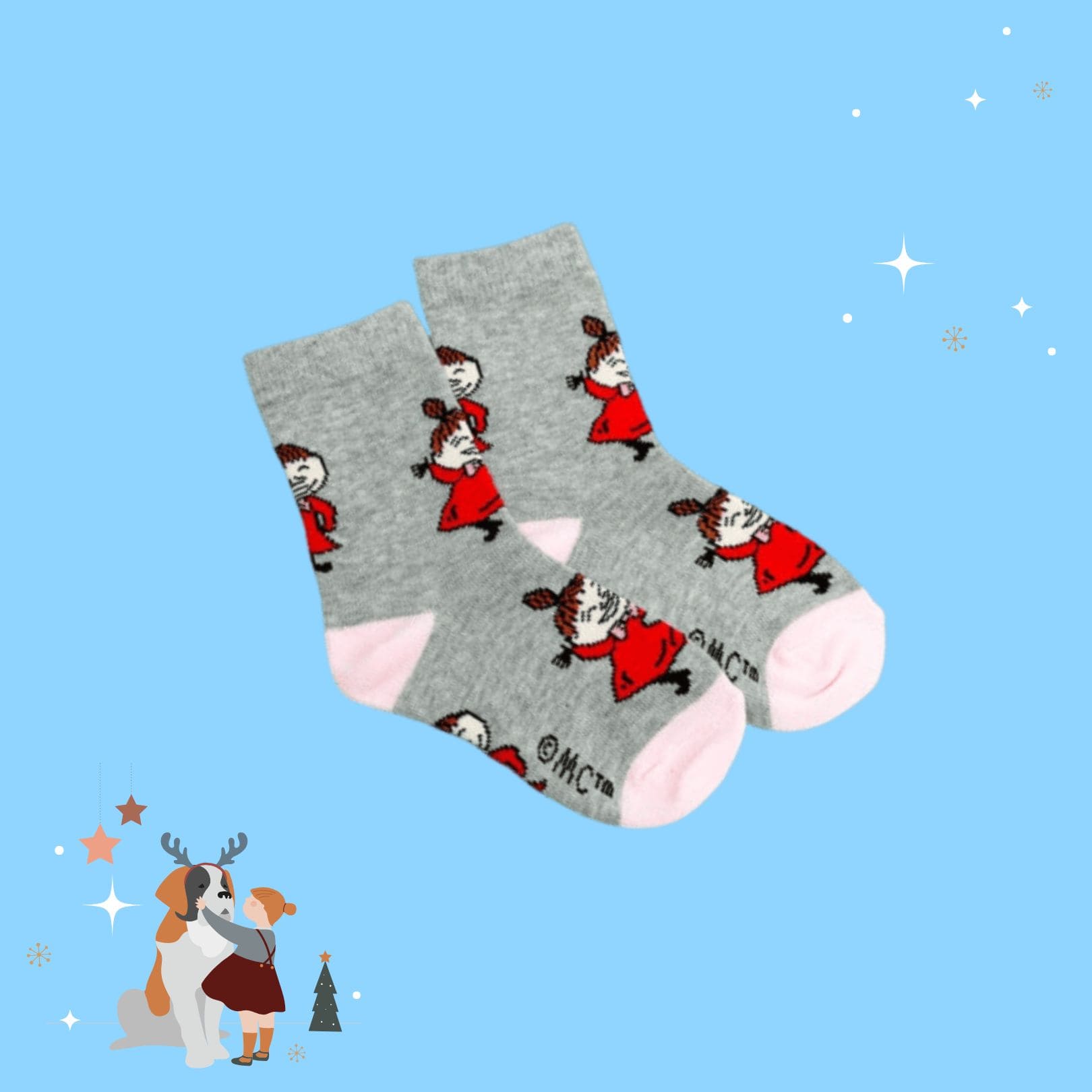 Little My Kids Socks - Exhilarated - Grey（中筒童襪）快樂小不點 灰粉