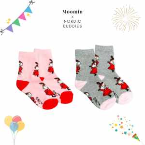 Nordic Buddies 設計童襪（中筒）2 雙組：快樂小不點 粉紅 + 灰粉