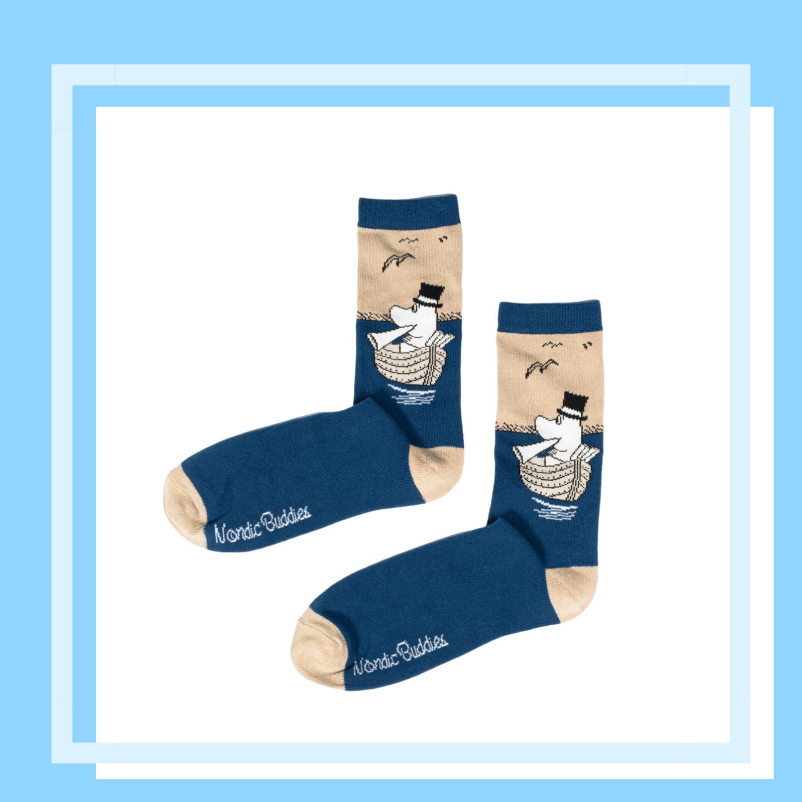 Nordic Buddies北歐好麻吉 Moominpappa Boating Men Socks - Blue+Beige（中筒男襪）嚕米爸很 Chill