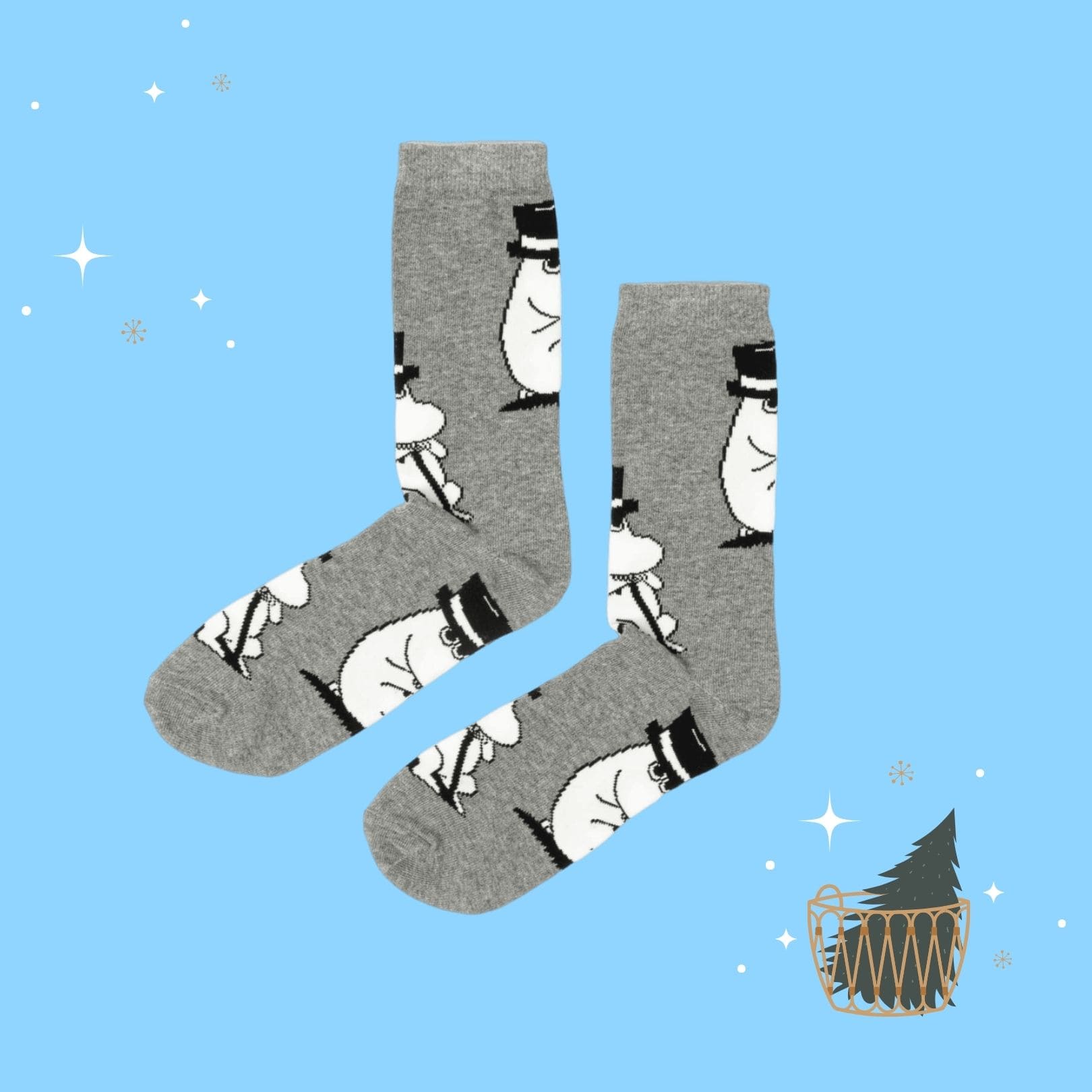 Moominpappa Wondering Men Socks - Grey（中筒男襪）嚕米爸兜風去
