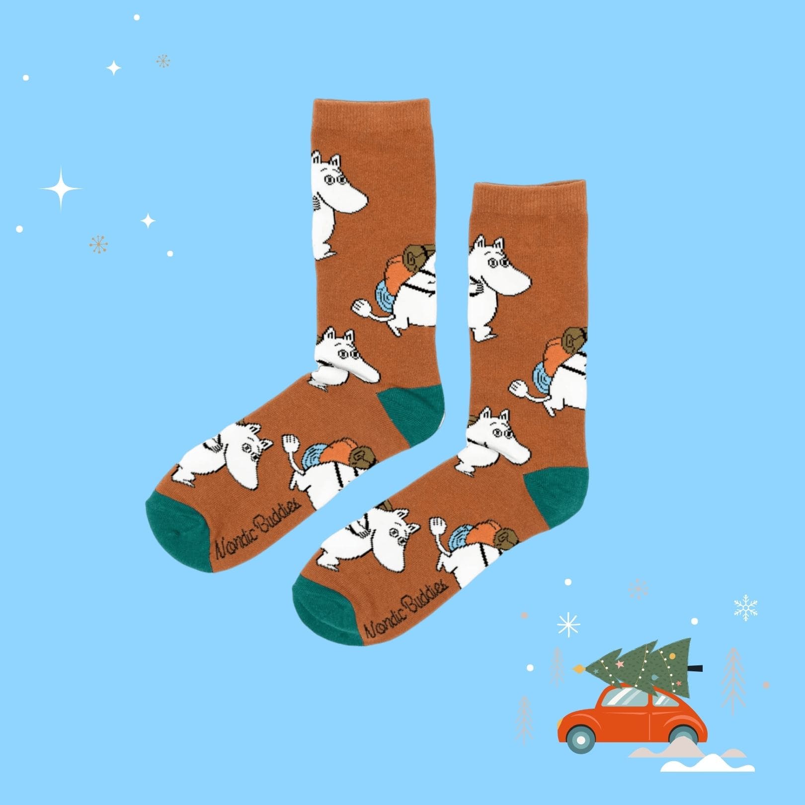 Moomintroll Adventuring Men Socks - Brown（中筒男襪）嚕嚕米衝露營