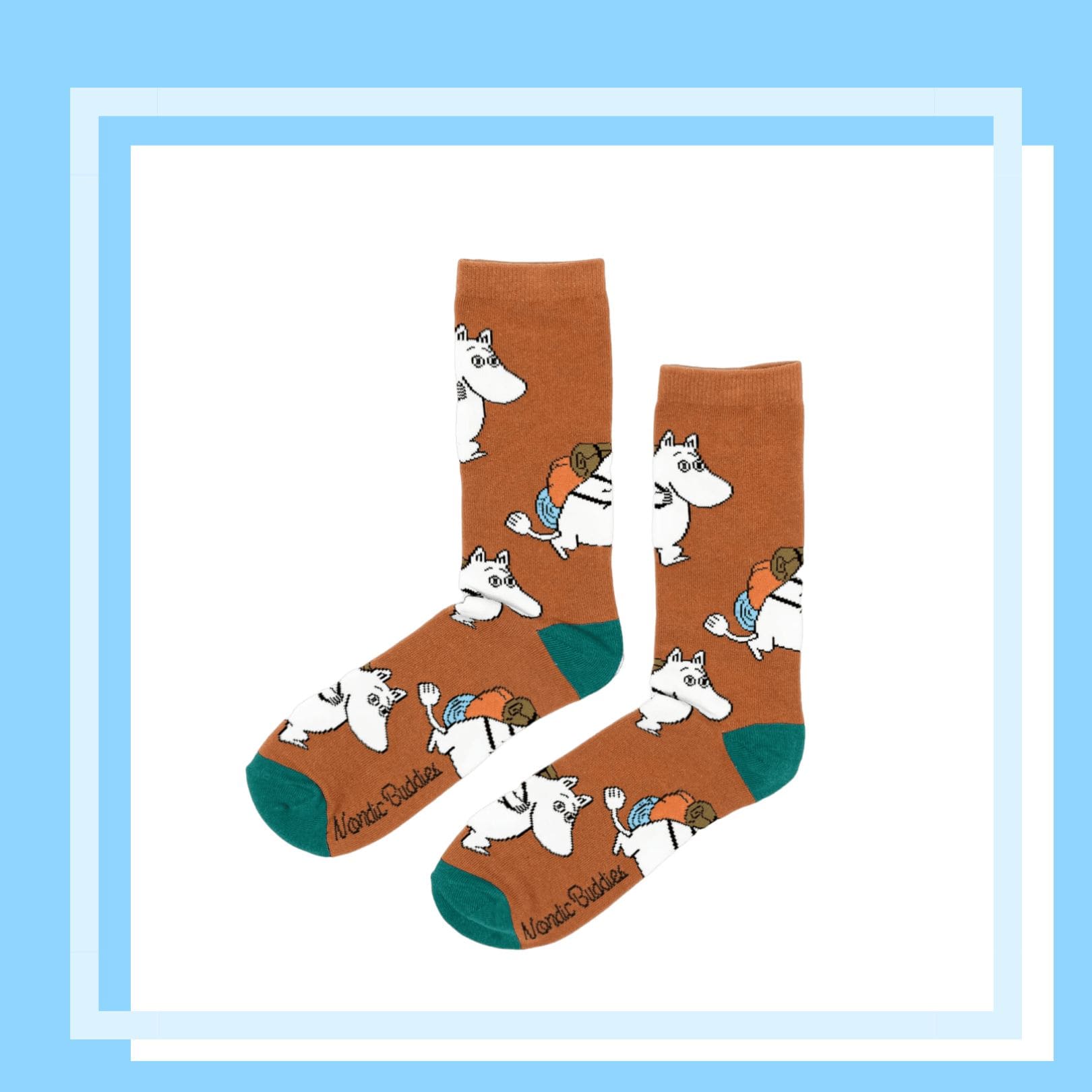 Nordic Buddies北歐好麻吉 Moomintroll Adventuring Men Socks - Brown（中筒男襪）嚕嚕米 / 姆明衝露營