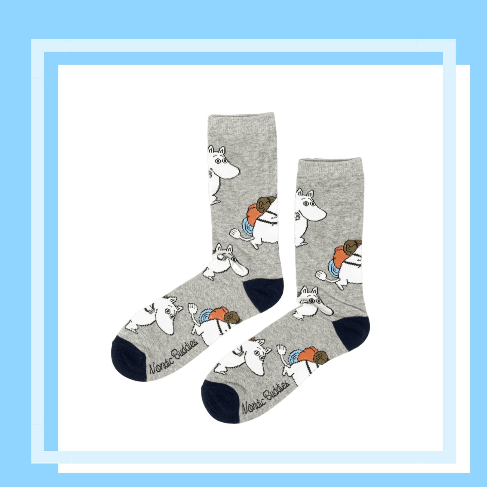 Nordic Buddies北歐好麻吉 Moomintroll Adventuring Men Socks - Grey（中筒男襪）嚕嚕米 / 姆明衝露營