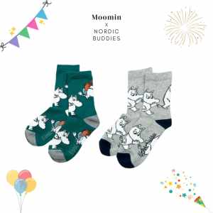 Nordic Buddies 設計童襪（中筒）2 雙組：嚕嚕米衝露營 + Oops！嚕嚕米