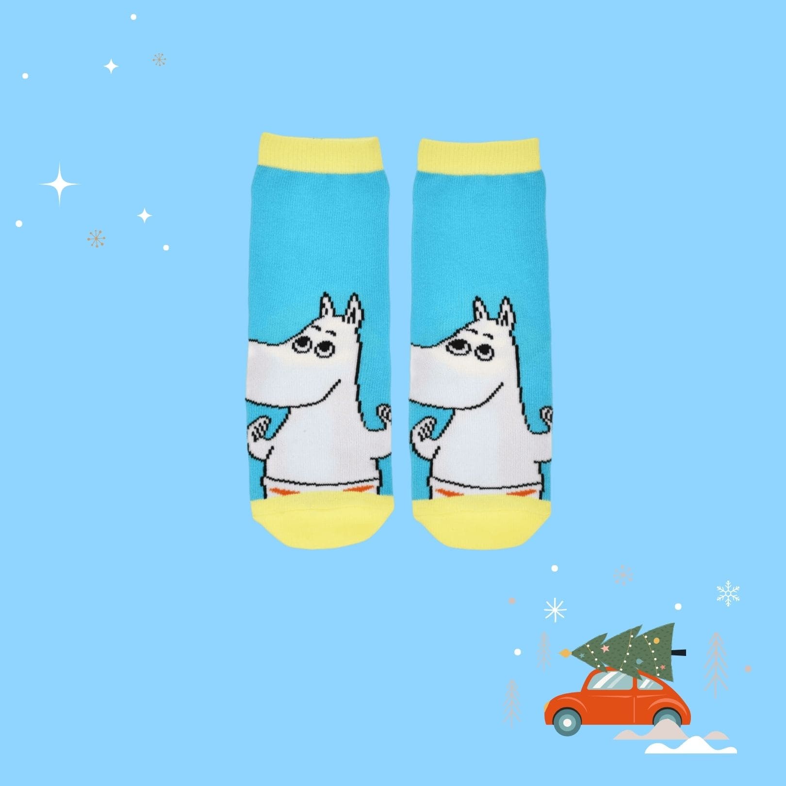 Moomintroll Kids Socks - Spirited - Light Blue（中筒童襪）嚕嚕米頭好壯壯