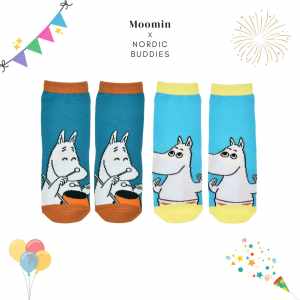 Nordic Buddies 設計童襪（中筒）2 雙組：Rock It！嚕嚕米 + 嚕嚕米頭好壯壯