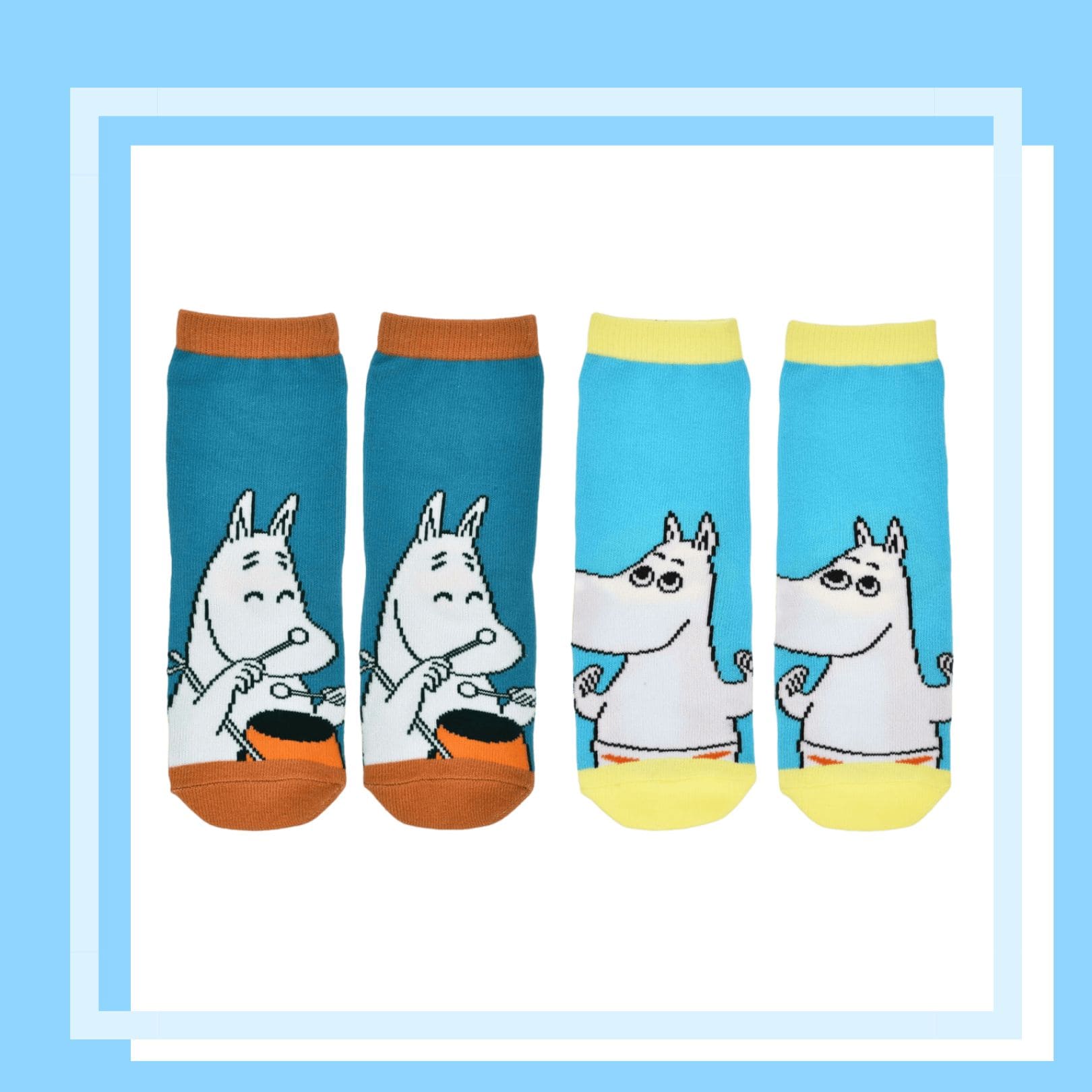 Nordic Buddies北歐好麻吉 Moomintroll Kids Socks - Rock It！- Petrol Blue（中筒童襪）Rock It！嚕嚕米 + Moomintroll Kids Socks - Spirited - Light Blue（中筒童襪）嚕嚕米 / 姆明頭好壯壯