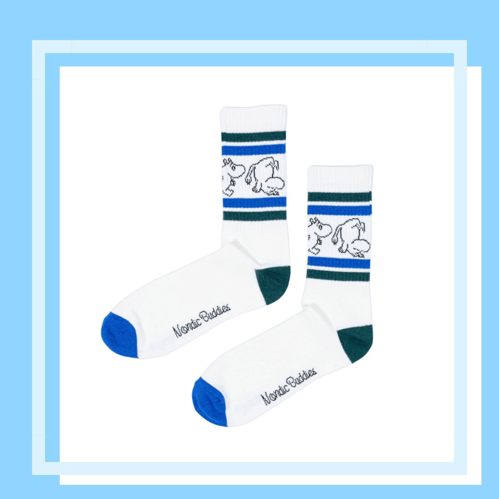 Nordic Buddies北歐好麻吉 Moomintroll Retro Men Socks - White（中筒男襪）翻滾吧嚕嚕米 / 姆明