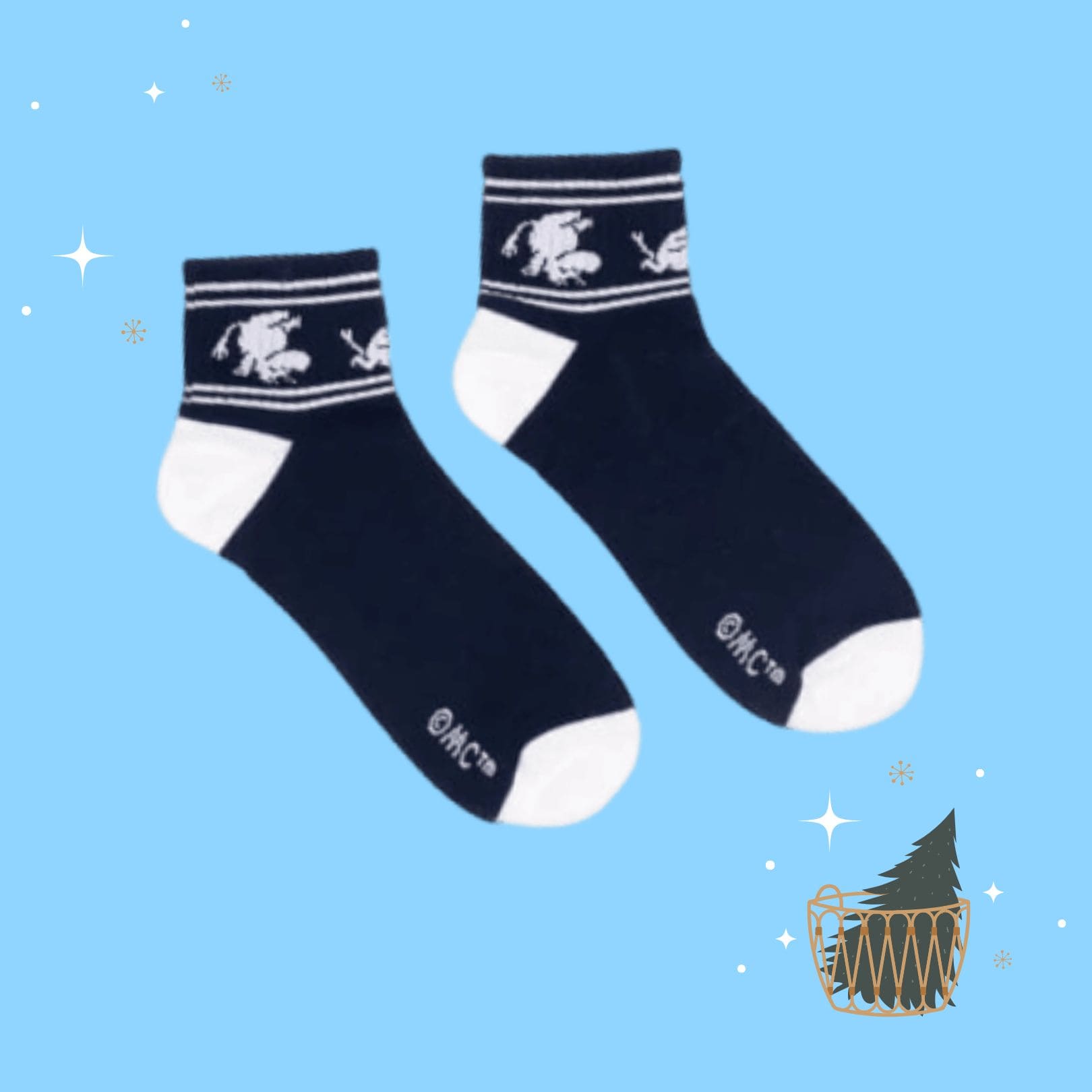 Moomintroll Running Retro Ankle Men Socks - Navy（短筒男襪）翻滾吧嚕嚕米