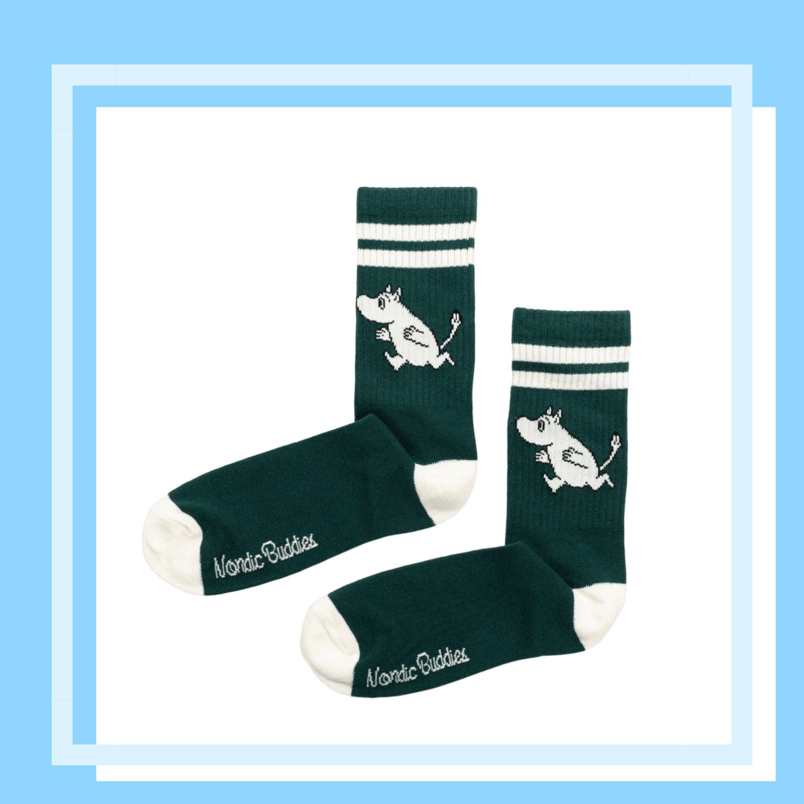 Nordic Buddies北歐好麻吉 Moomintroll Running Retro Men Socks - Forest Green（中筒男襪）奔跑吧嚕嚕米 / 姆明