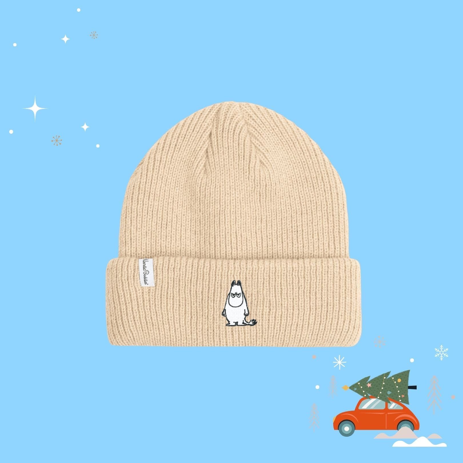 Moomintroll Winter Hat Embroidered Beanie Adult - Biege（刺繡毛帽）嚕嚕米氣噗噗