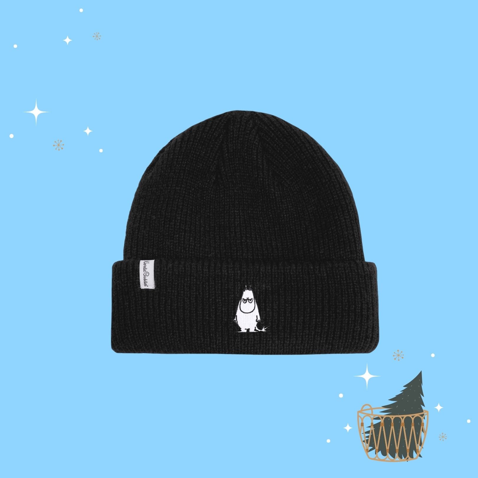 Moomintroll Winter Hat Embroidered Beanie Adult - Black（刺繡毛帽）嚕嚕米氣噗噗