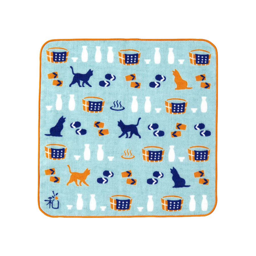 宮本手帕 MIYAMOTO Handkerchief 25 x 25 cm - 溫泉與貓 Onsen and Cat