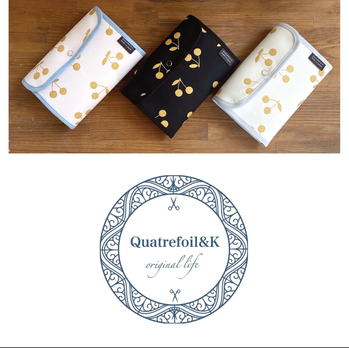 Quatrefoil&K 帆布收納包 - Gold Cherry 金色櫻桃