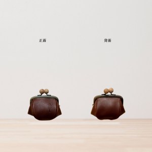 Kanmi. 淺草革小物．玉露印本革豆袋綽闊口金包 可麗露｜東京職人手作｜天然牛革｜櫻木製口金｜日常療癒小確幸