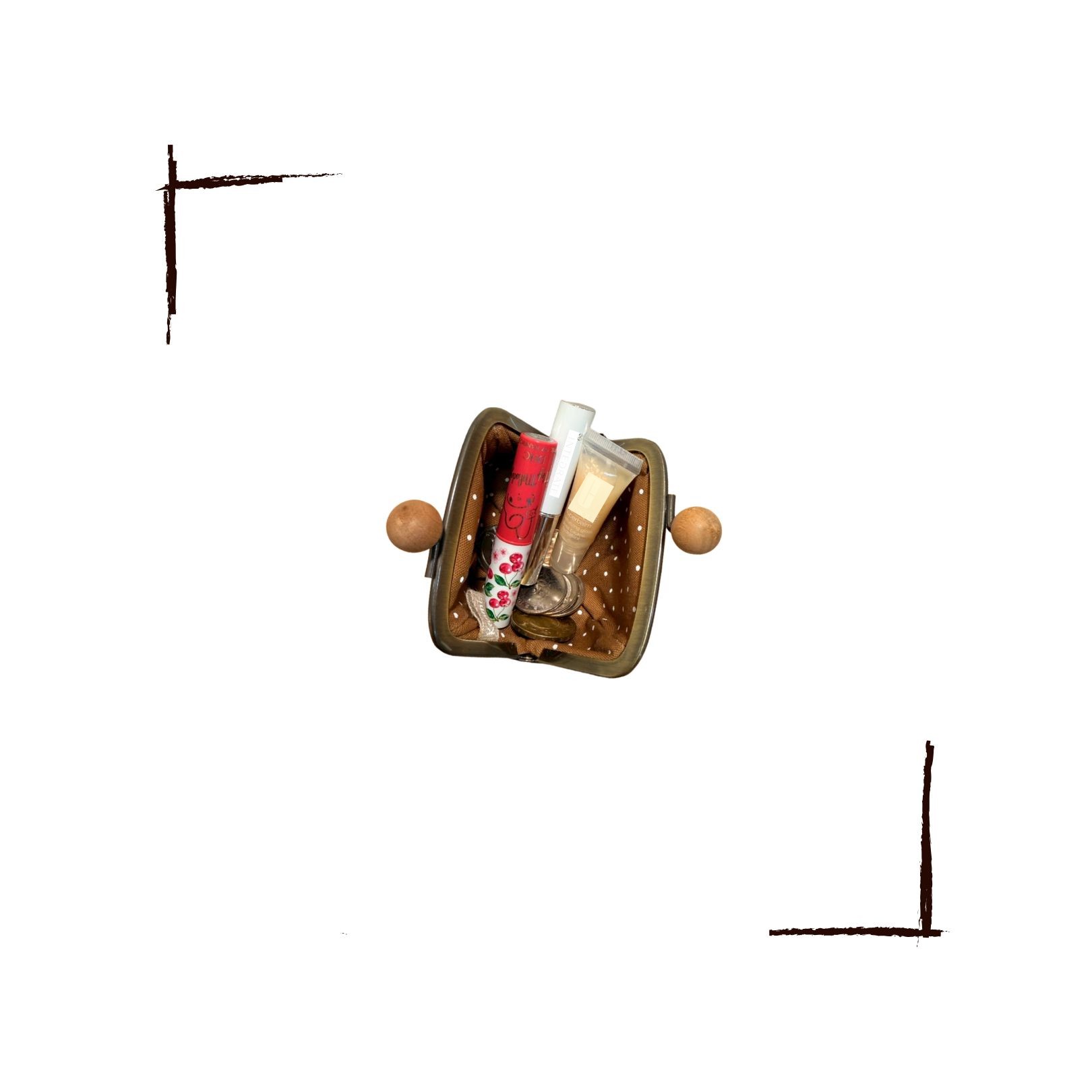 Kanmi. 玉露印本革豆袋綽闊口金包 可麗露