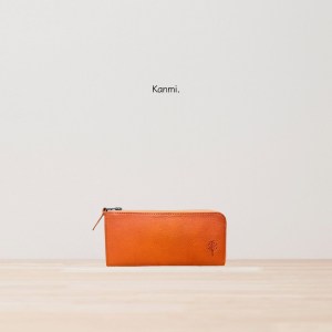 Kanmi. 淺草革小物．玉露印本革Ｌ型長夾 肉桂｜東京職人手作｜天然牛革｜薄、輕、能裝，一次到位