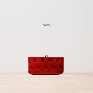 Kanmi. 淺草革小物．甘飴印本革對開口金長夾 紅醋栗｜東京職人手作｜天然牛革｜雙口金設計｜整理控必備