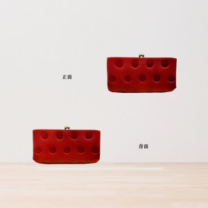 Kanmi. 淺草革小物．甘飴印本革對開口金長夾 紅醋栗｜東京職人手作｜天然牛革｜雙口金設計｜整理控必備